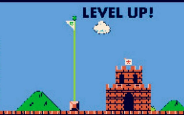 Image tirée de Mario Bros. illustrant une montée de niveau